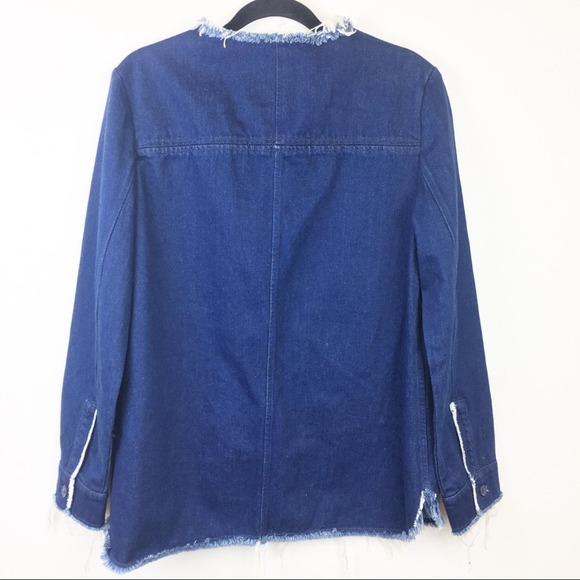 Zara Collarless Fringe Dark Denim Jean Jacket SZ M - Picture 6 of 7